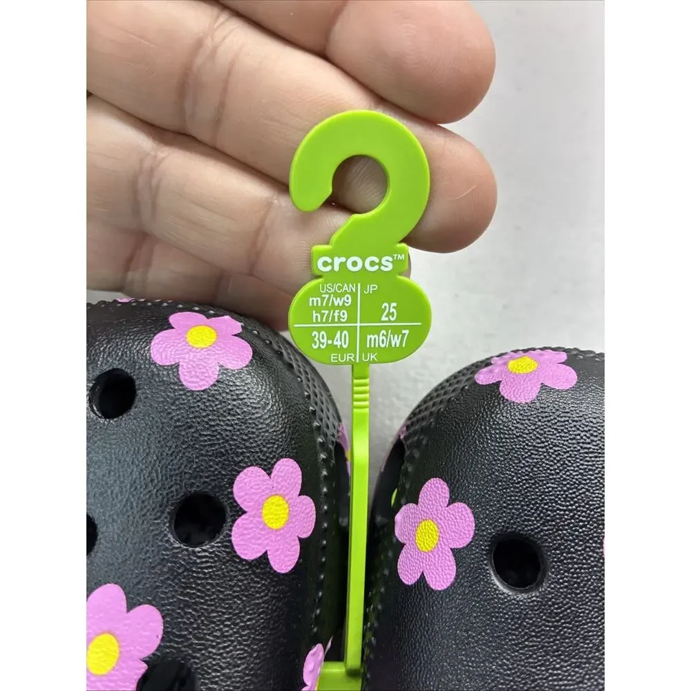 Crocs Classic Flower Clog Black Pink Floral Unisex Sandal US Size 9 Women’s 7m - Picture 4 of 5